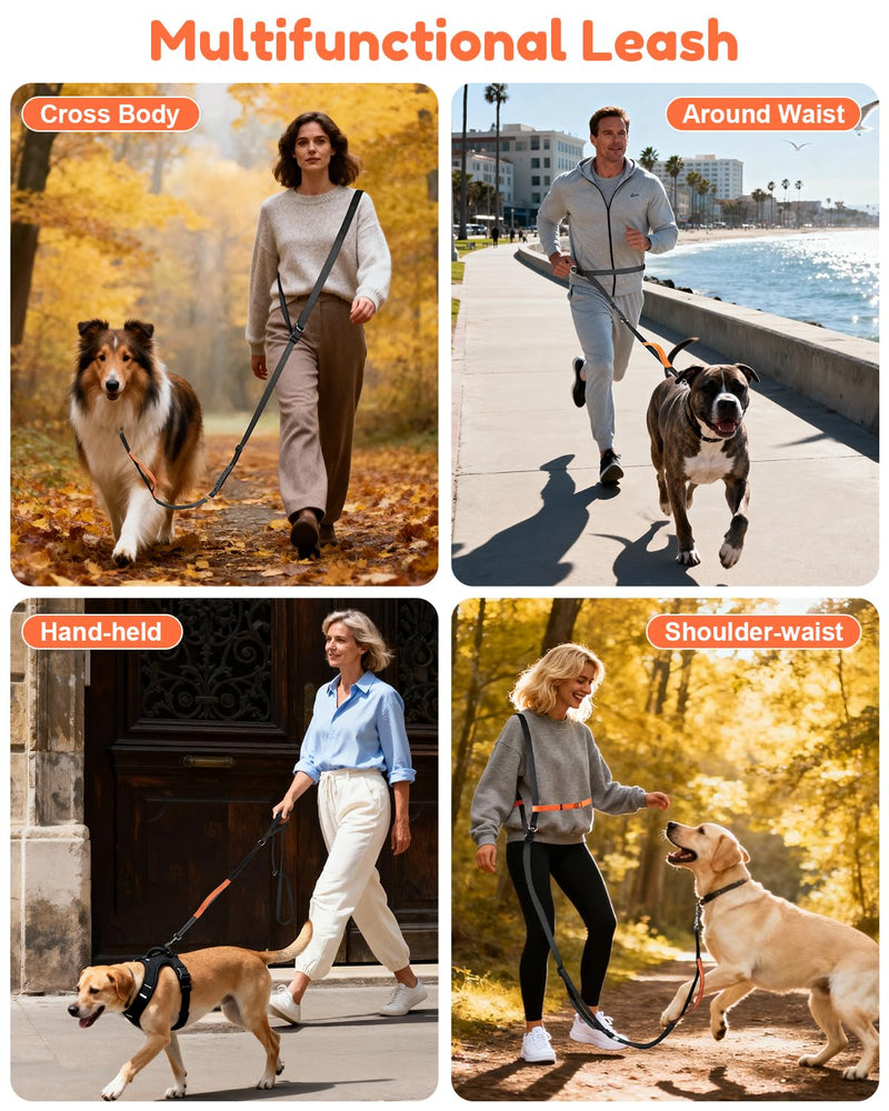 XiaZ Hands Free Dog Leash,Versatile Crossbody Dog Leash with Waist Support Strap,5.9-8 FT Waist Belt with Double Handles for Small Medium and Large Dogs Walking, Running and Jogging, Black