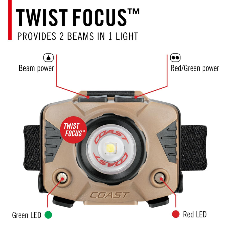 Coast FLX7 700 Lumen LED Headlamp with Twist Focus, 3 x AAA Alkaline Batteries Included