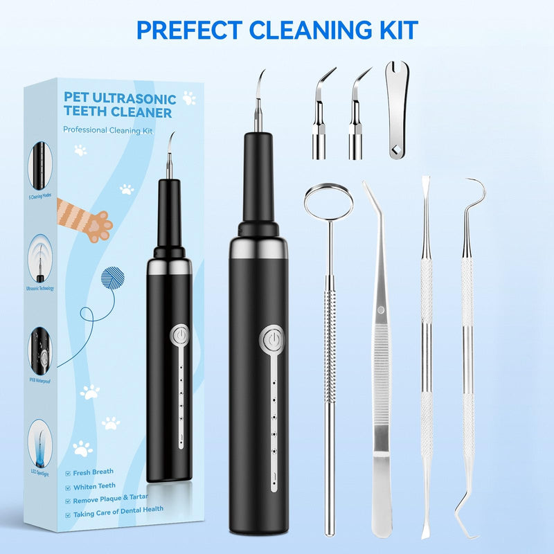 Dog Plaque Tartar Remover for Teeth, Pet Ultrasonic Tooth Cleaner, Dental Tools Cleaning Kit for Teeth Stains for Dogs & Cats with 5 Modes,Black Black - BeesActive Australia
