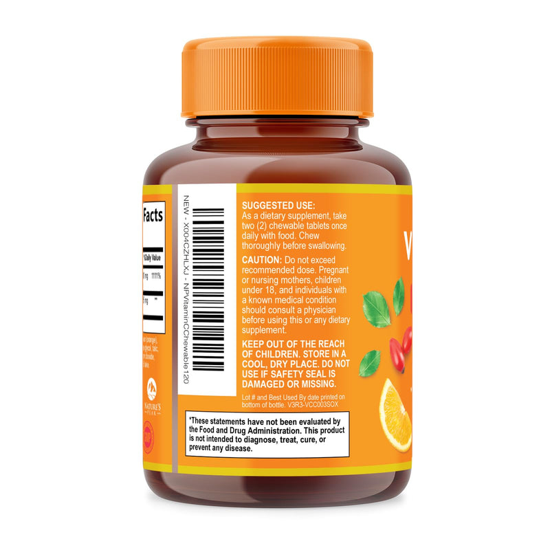 Vitamin C 1000mg Per Serving - Extra Strength Daily Immune Support with Rose Hips Chewable Supplement - Sugar Free Tasty Orange Flavor - Antioxidant & Collagen Support - USA Bottled - 120 Tablets 120 Count (Pack of 1)