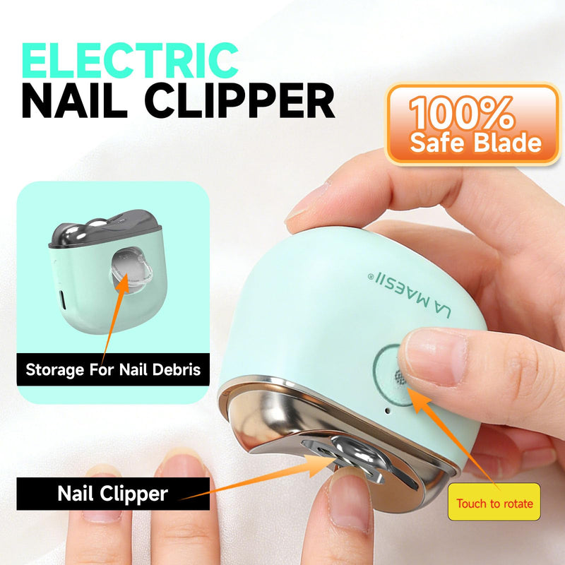 Automatic Electric Nail Clipper & Trimmer with LED Light and Nail Scraps Storage, Portable Electric Nail Clippers Rechargeable Nail Clipper with Two Speeds for Man Women - BeesActive Australia