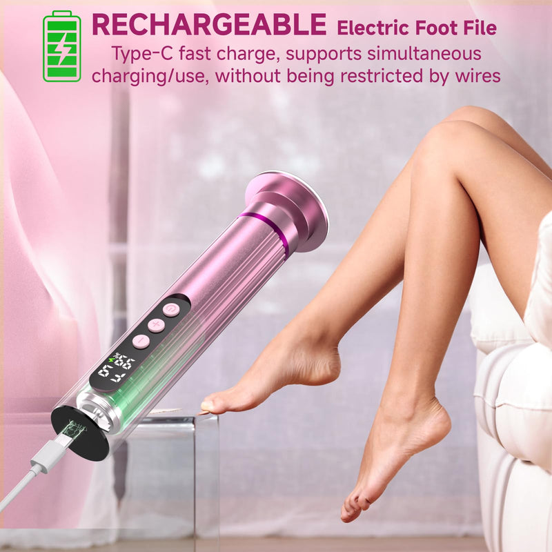 Electric Foot Nail File Cordless, 2 in 1 Wireless Dermave Electric Foot Callus Remover, Adjustable 9 Speed Rechargeable Pedicure Foot Filer Tool w/Sandpaper Discs & Nail Drill Bits,Digital Display Pink - BeesActive Australia