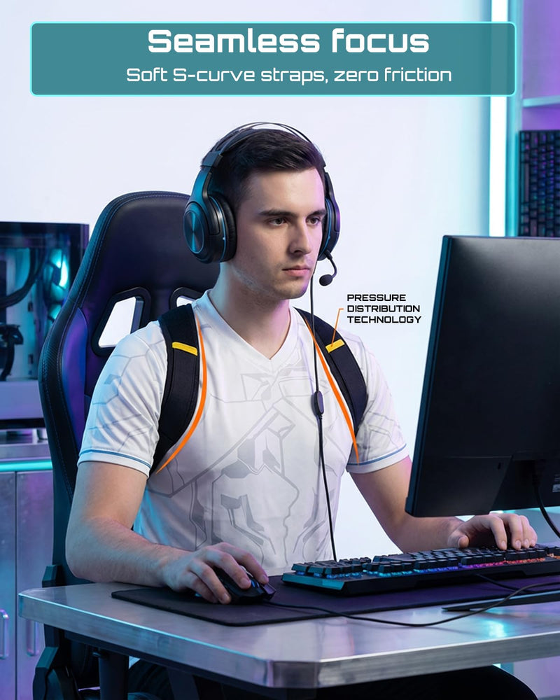 Hypoke® Gamer Back Posture Corrector for Men, Double Tension Control Upper Back Brace Posture Corrector, Ultra-Thin Breathable Alignment Straightener for PC Players And Streamers - Blaze Black
