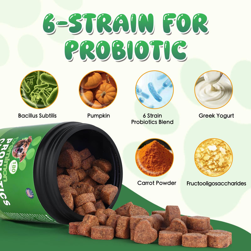 Probiotics for Dogs, 180 Count Dog Probiotics for Gut Health, Support Gut & Digestive Health, Allergy Itch Relief, Reduce Diarrhea, Loose Stools, Strengthen Immunity Health- Chicken Flavor