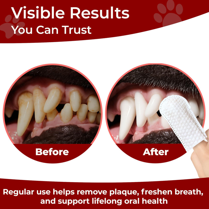 No- Rinse Dog Teeth Cleaning Wipes For Dogs & Cats, Dog Toothbrush Wipes & Dog Tooth Brushing kit Remove Bad Breath & Plaque & Tartar Buildup, Disposible Pet Dental Finger Wipes for Dogs - 50 Count