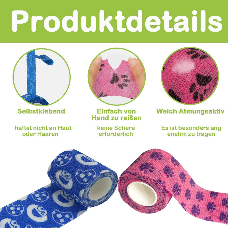 12 Rolls Self-Adhesive Bandage Dog Vet Bandage Elastic Self-Adhesive Bandage, Self-Adhesive Bandage, Plaster Bandages, Cohesive Pet Vet Wrap for Cat, Dog, Horse Leg Adhesive Bandage (2.5 cm x 4 m) - BeesActive Australia