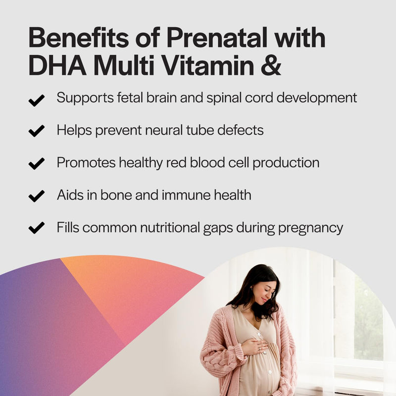 PureFormulas Prenatal Vitamins with DHA, Comprehensive Multi Vitamin & Mineral for Maternal Wellness and Baby's Healthy Development, Gluten-Free, Non-GMO, 30 Servings, 90 Softgels