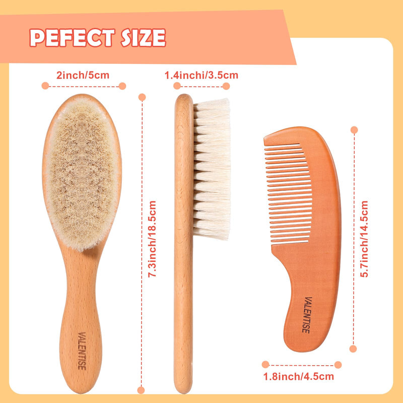 Baby Hair Bush and Comb Set,Baby Hair Brush with Soft Goat Bristle and Wood Comb Set,Wooden Baby Brush Set for Newborns & Toddlers,Good for Cradle Cap Brush - BeesActive Australia
