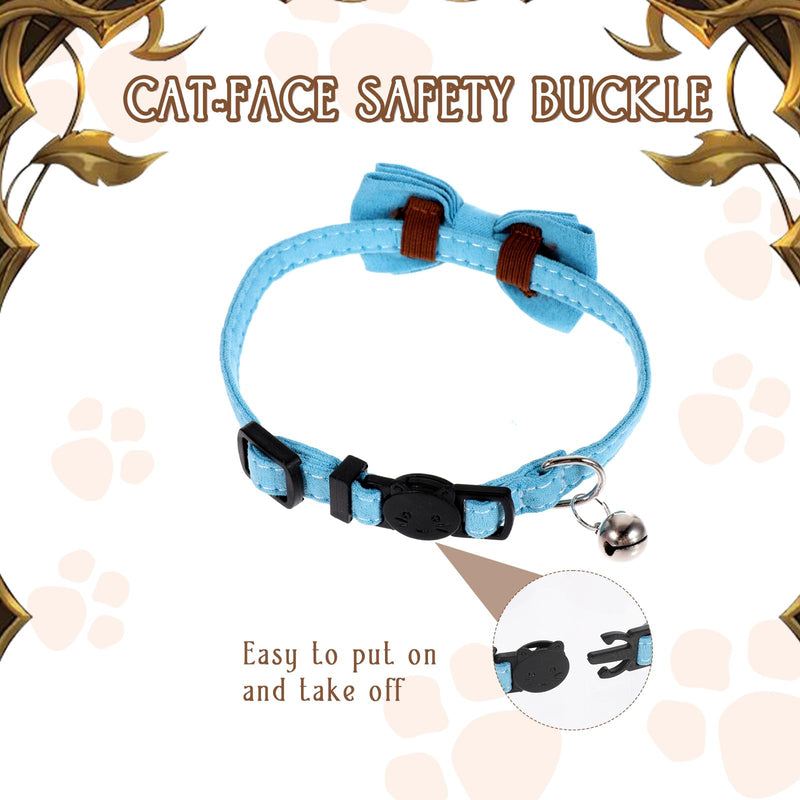 Cute Cat Collar with Bell Adjustable Kitten Collar Bow Tie Collar for Boy Cats Small Pet Collar Classic Plaid & Solid Color Breakaway Safety Collar for Daily Wear (Blue) - BeesActive Australia