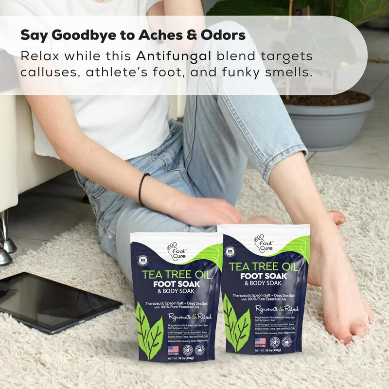 FOOT CURE Tea Tree Oil Foot Soak with Epsom Salt - Best Toenail Fungus Treatment, Athletes Foot & Softens Calluses - Soothes Sore & Tired Feet, Fungal Toe, Foot Odor Scent, Spa Pedicure (Pack of 2) | Tea Tree Oil, with Epsom Salt, Fungal Toe, Foot Odor... - BeesActive Australia