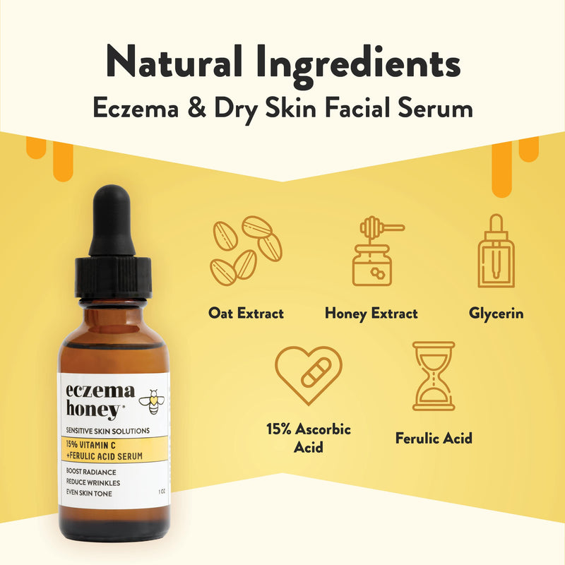 ECZEMA HONEY 15% Vitamin C + Ferulic Acid Serum, Anti Aging Skincare (1 Oz) | Face Oil for Eczema, Dry & Sensitive Skin