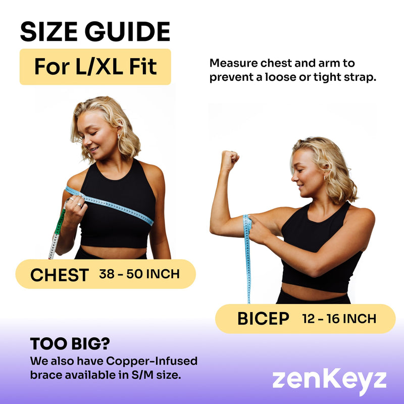 ZENKEYZ Shoulder Brace for Men & Women - Size L/XL (Chest 38-50") - Black/Copper - Copper-Infused Compression Sleeve & Rotator Cuff Support - Adjustable Strap with Ice/Heat Pocket - Sturdy Arm Sling for Joint Stability Copper Infused Black - BeesActive Australia