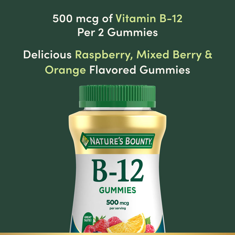 Nature's Bounty Vitamin B12 Gummies, Mixed Berry Flavor, 500mcg, 160 Count 160 Count (Pack of 1)