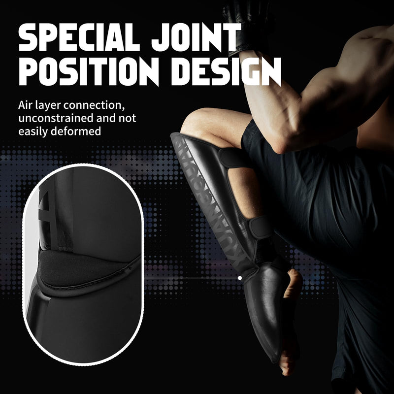 Muay Thai Shin Guards for Men,Women,Lightweight,Martial Arts Kicking Leg Instep Protection Pads Sparring Gear,for Kickboxing MMA Training,Professional Equipment Large Black/Black - BeesActive Australia