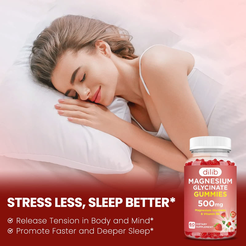 Magnesium Glycinate Gummies 500mg for Adults & Kids Magnesium Supplement with Vitamin B6-Natural Calm Gummies-Calm Mood, Muscle & Sleep Support-Strawberry Flavor, 120 Gummies Strawberry 60 Count (Pack of 2)