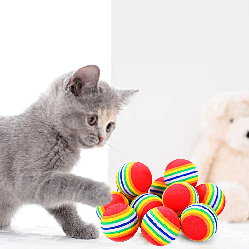 PET SHOW 10pcs 1.38" Red Rainbow Cat Toy Balls Soft EVA Foam Interactive Indoor Kittens Favorite Toys 35mm Dia. Small Dogs Puppies Toy Balls Bulk Activity Chase Quiet Play Sponge Ball 10pcs Red Rainbow - BeesActive Australia