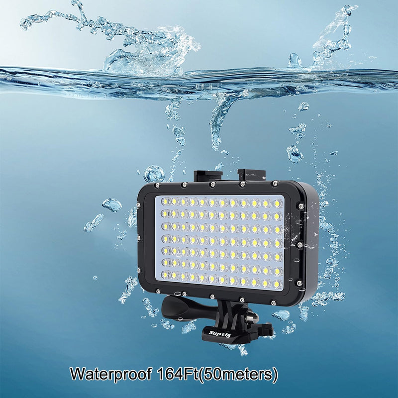 Suptig Underwater Lights Dive Light 84 LED High Power Dimmable Waterproof LED Video Light Waterproof 164ft(50m) for Gopro Canon Nikon Pentax Panasonic Sony Samsung SLR Cameras Black