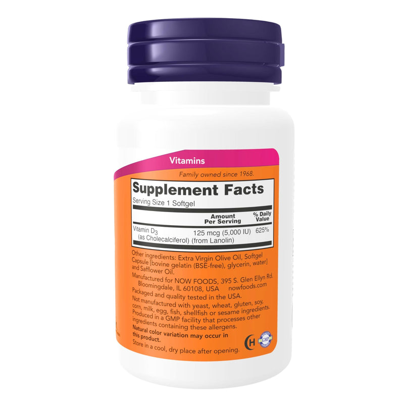 NOW Supplements, Vitamin D-3 5,000 IU, High Potency, Structural Support*, 240 Softgels with Worldwide Nutrition Keychain 240 Count (Pack of 1)