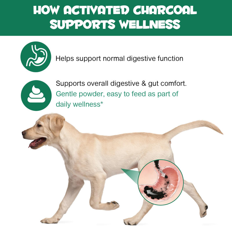 Activated Charcoal Powder for Dogs & Cats – Complementary Feed, Supports Digestive Wellness & Oral Freshness, Easy to Mix, Gluten Free, 120g
