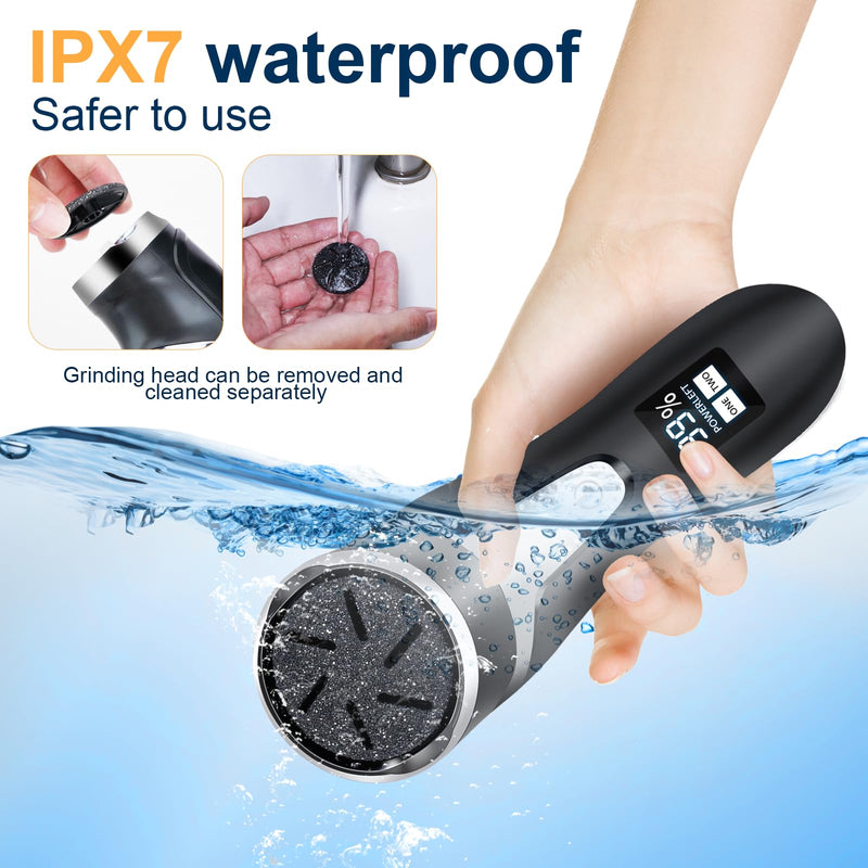 Electric Foot Callus Remover, IPX7 Waterproof Pedicure Kit Rechargeable Calloused Feet Remover Tool with LCD Display, 2-Speed Dual Motors for Efficient Exfoliation of Dead Skin on Feet - BeesActive Australia