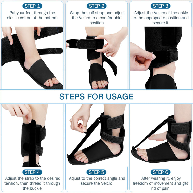 Upgrade Plantar Fasciitis Night Splint & Relief Brace with Adjustable Straps - Support for Achilles Tendonitis, Heel Spur Pain, Day & Night Use (1, Black) 1 - BeesActive Australia