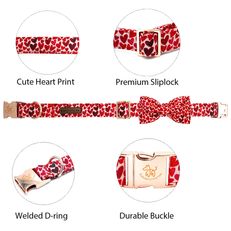 Elegant little tail Valentine's Day Dog Collar, Cute Red Heart Dog Collar with Bow for Medium Dogs, Female or Male Adjustable Cotton Pet Collar Holiday Puppy Collar for Small Medium Large Dogs Medium (Pack of 1) A: Red Heart - BeesActive Australia