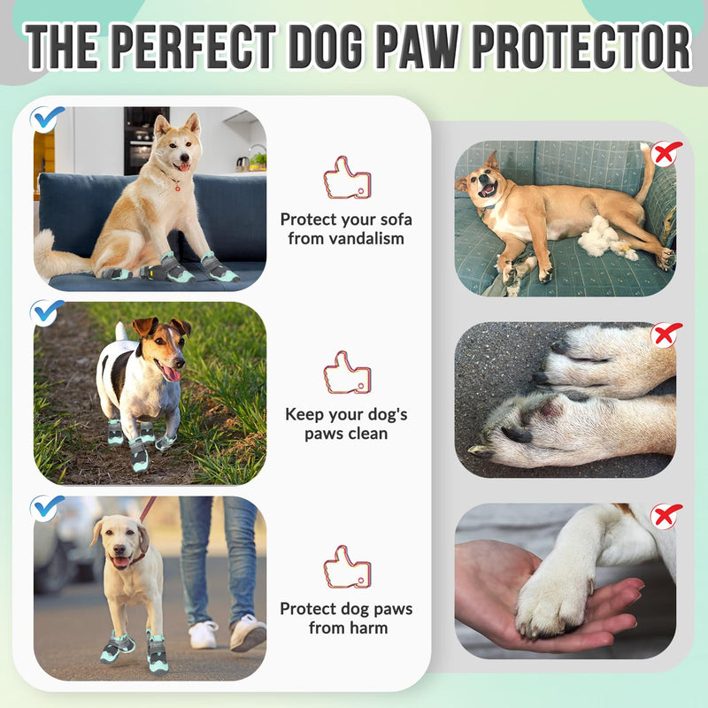 SlowTon Dog Shoes for Large Small Medium Dogs - Waterproof Dog Boots for Summer Hot Pavement, Paw Protector for Outdoor Walking Winter Snow, Anti-Slip Rubber Dog Booties for Hard Floor (Green Gray, 8) D-Green Waterproof #8 (Width 3.0 inch) for 74-91 lbs - BeesActive Australia