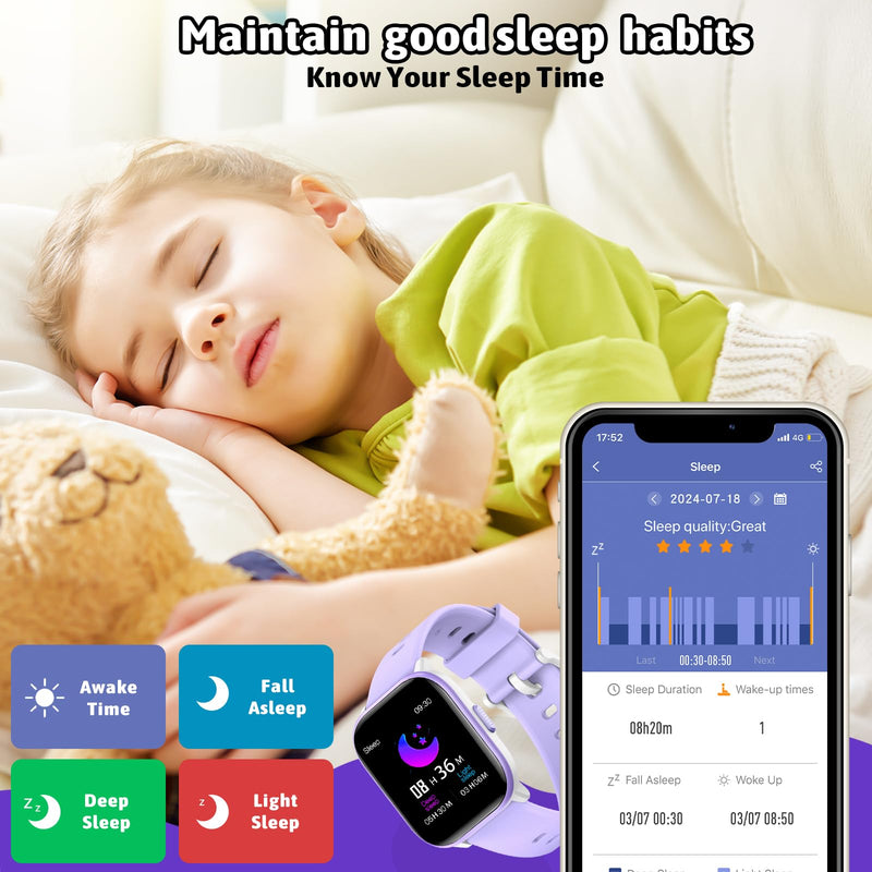 SmartWatch for Kids,Kids Watch Girls Boys Watch with 20 Sport Modes, Pedometer, Sleep Monitor, Kids Sport Watches Birthday Gifts Toy Gift for Girls Boys 6-16 Purple - BeesActive Australia