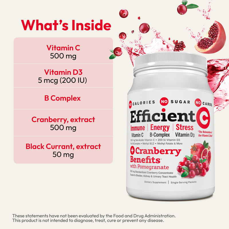 Andrew Lessman ProCaps Efficient C Mixed Berry 30 Drink Packets | 500 mg Non-Acidic Vitamin C plus Bilberry, Black Currant, Methylcobalamin B12 & Vitamin D3 for Immune, Energy & Eye Support. Cranberry Benefits w/ Pomegranate 0.07 Ounce (Pack of 30)