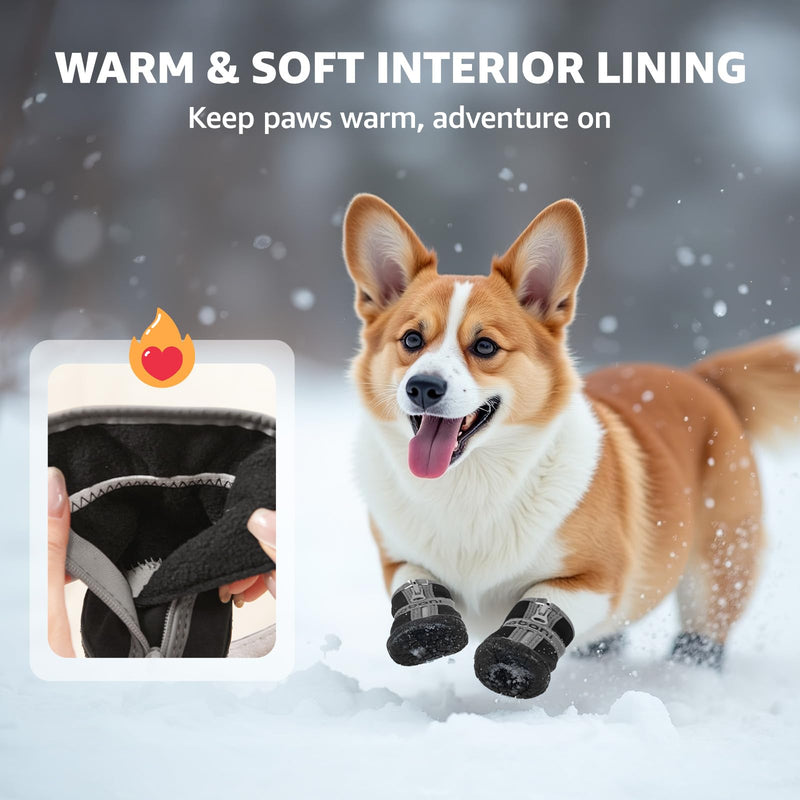 Dog Shoes Small Size Dogs - Dog Boots & Paw Protectors for Hot Pavement Winter Rain Snow, Waterproof Dog Booties with Reflective Strap for Outdoor Hiking Walking Running Training Size 3 #3 - BeesActive Australia