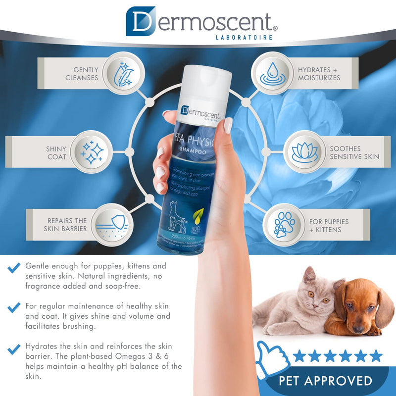 Dermoscent EFA Physio Shampoo for Dogs & Cats - Gentle Natural Ingredients for Frequent Bathing Allergies & Itchy Skin Relief - Soothes Dermatitis & Atopic Skin - 200 ml - PawsPlanet Australia