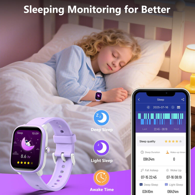 Kids Wach for Girls Boys 6-15 Year Old - Smart Watch for Kids 1.8" Fitness Tracker,No Phone needed,Pedometer Sleep Monitor Heart Rate Waterproof,Puzzle Game for Girls Boys Teens Birthday Gift (Purple) Purple - BeesActive Australia