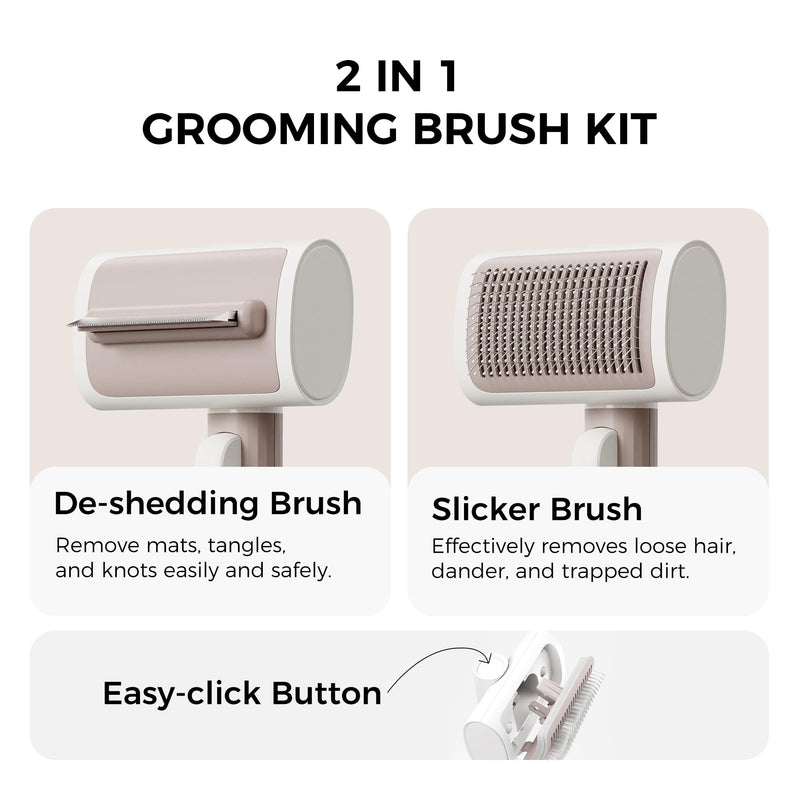 Cat Brush Kit, 2 in 1 Dog Shedding Slicker Brushes for Grooming Short & Long Hair Pet, Self Cleaning Hair Combs Tool Set for Indoor Kitten Rabbit Mats Tangled, Remove Loose Fur and Undercoat Beige - BeesActive Australia