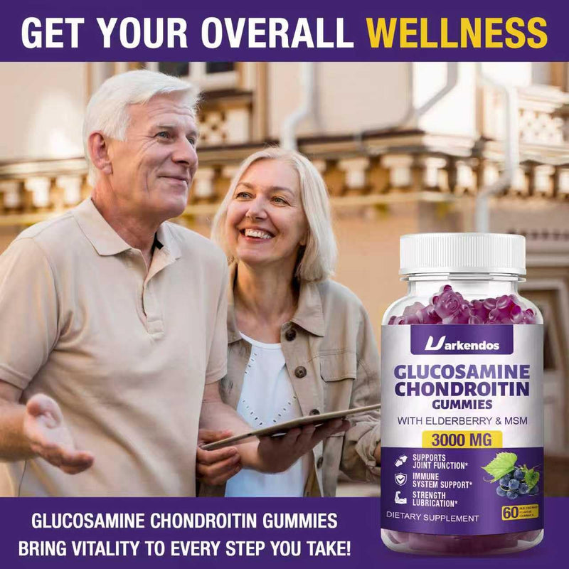 1 Pack 3000MG Glucosamine Chondroitin Gummies with MSM & Elderberry Extra Strength - Joint Support, Antioxidant Immune Support Supplement for Adults, Men & Women - 60 Blueberry Gummies 60 Count (Pack of 1)
