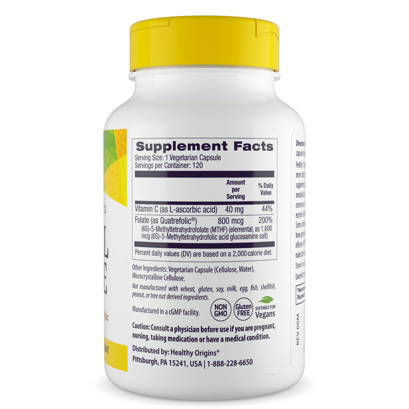 Healthy Origins Methyl Folate Quatrefolic 800 mcg, 120 Veggie Caps | Active Quatrefolic methylfolate B9 supports prenatal, brain & heart health. MTHFR-friendly form.