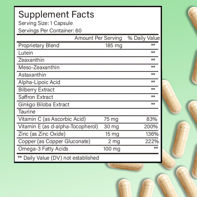 14-in-1 Advanced Eye Vitamin Supplement with Lutein, Zeaxanthin, Bilberry Extract & Zinc for Adults - Supports Vision, Macula & Blue Light Protection - 60 Capsules (01) 1