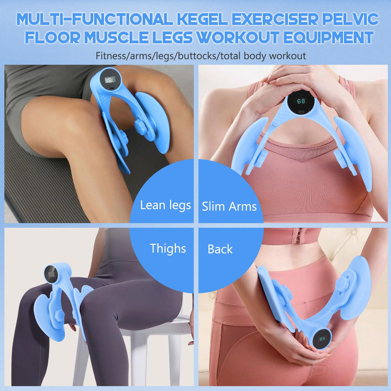 Thigh Master, 0-132 lbs Adjustable Resistance, Thigh Toner with Fixed Leg Straps, Real-Time Exercise Data Monitoring, Kegel Exerciser Pelvic Floor Muscle Legs Workout Equipment for Home & Gym Blue - BeesActive Australia