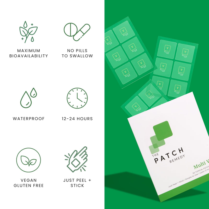 The Patch Remedy Multi V Patches - Vitamin Plus Blend with D3, K2, Magnesium Chloride, Zinc, Liposomal C, Potassium, Iodide, Biotin Plus More