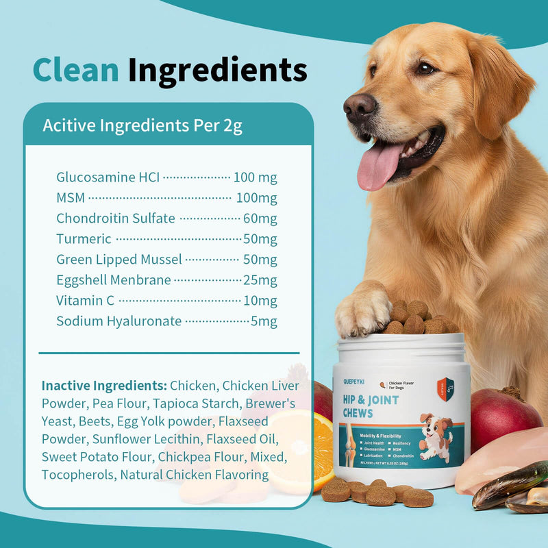 8-in-1 Dog Hip and Joint Supplement - Glucosamine Chondroitin MSM for Dogs with Green Lipped Mussel & Eggshell Membrane - Advanced Mobility Soft Chews for Active & Senior Dogs - 90 Count