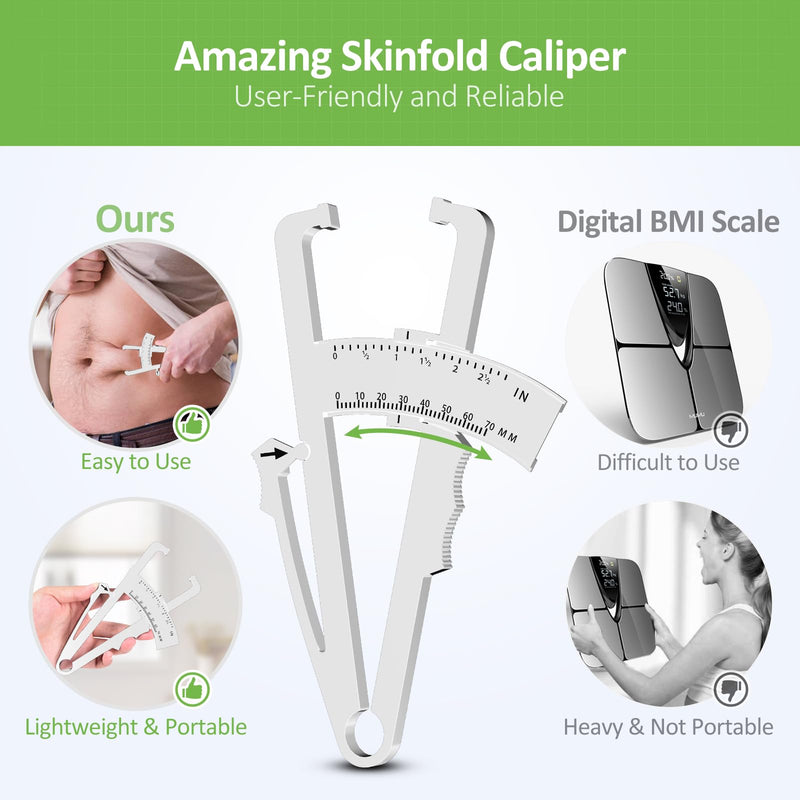 Body Fat Caliper, Fat Measure Clipper Combo with Body Fat Percentage Measure Chart, Accurately Measuring Body Fat for Men and Women - BeesActive Australia