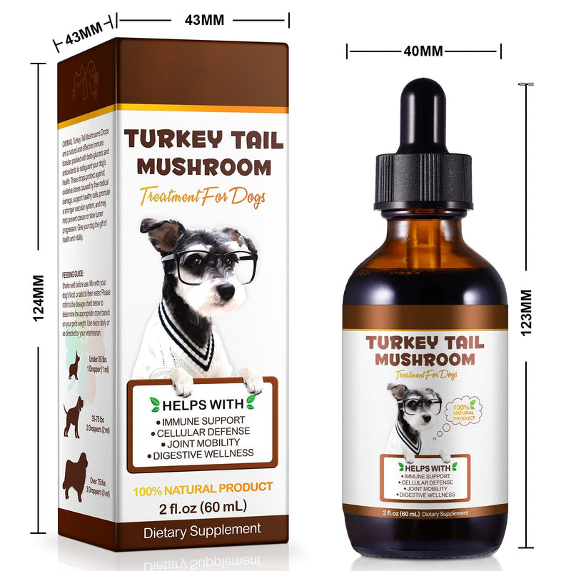 Turkey Tail Mushroom for Dogs 5X Mushroom Liquid Extract with Turmeric & Probiotics, Immune, Digestive & Joint Support, Bacon Flavored, 60ml, 100% Natural, Alcohol-Free