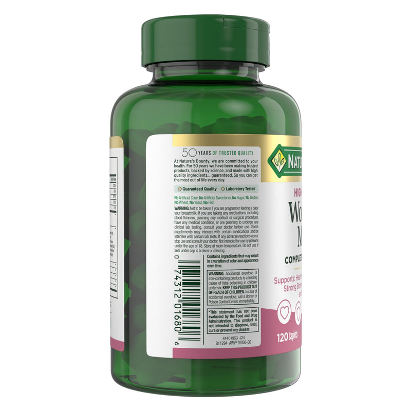 Nature's Bounty High Potency Women’s Complete Multivitamin, Daily Vitamin with Vitamin C, Supports Heart Health & Immune Function, Essential Nutrition for Women, 120 Caplets (Pack of 2) 120 Count (Pack of 2)