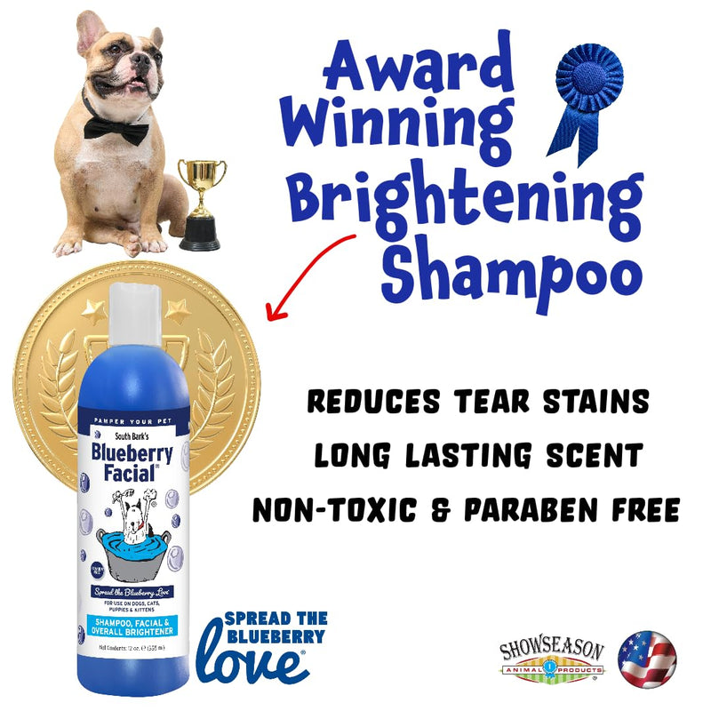South Bark's Blueberry Facial® Pet Shampoo 12 oz. | Brightener & Tear Stain Remover | Long-Lasting Odor Eliminator | Cruelty-Free | Paraben-Free | Made in The USA 12 Fl Oz (Pack of 1) - BeesActive Australia
