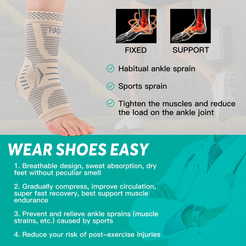 INDEEMAX Copper Infused Ankle Brace for Sprained Ankle, Ankle Compression Sleeve Ankle Support for Women & Men, Achilles Tendonitis Brace, Skin Silver, L