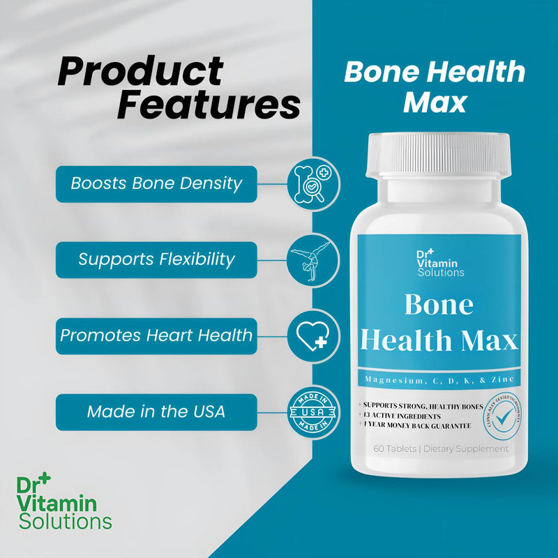 Bone Health Max - Advanced Calcium & Magnesium Supplement with Vitamin D3, Bromelain & Ipriflavone - 60 Tablets for Stronger Bones & Joint Support 1 Bottle, 60 Capsules