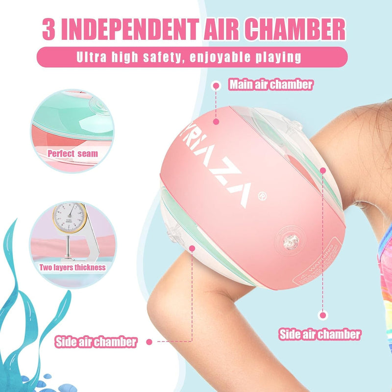 Loowarts Arm Floaties for Kids 1-3 Year,Inflatable Arm Bands Float as Water Wings & Swimmies,3-Chambers Independent Safety System for Toddler Weight (10-33 LB). Pink Floater Sleeves. X-Small (1-3 Yrs) - BeesActive Australia