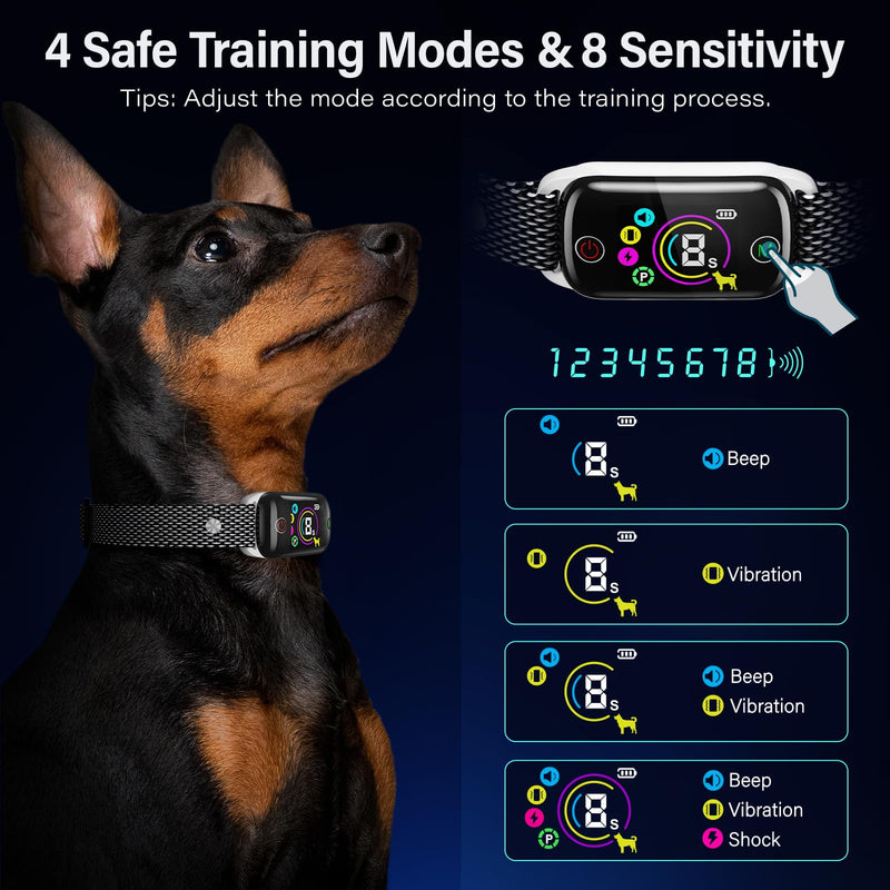 2024 Bark Collar Coolait Dog Bark Collar, Coolait Bark Collar for Large Dog, Rechargeable Anti Bark Collars for Medium Small Dogs, No Bark Collar with 8 Sensitivity & 4 Stopping Barking Training Modes Button Q10-Yellow - BeesActive Australia