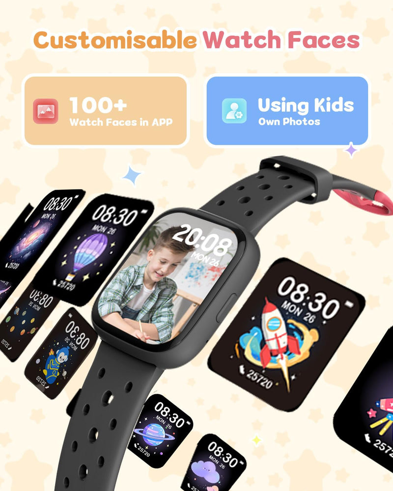 Kids Watch for Boys 5-12, Kids Smart Watch Fitness Tracker Pedometer, No Phone Needed, Puzzle Games with Parental Control, IP68 Waterproof, Heart Rate, Sleep Monitor, Step Counter, 80 Sports Black