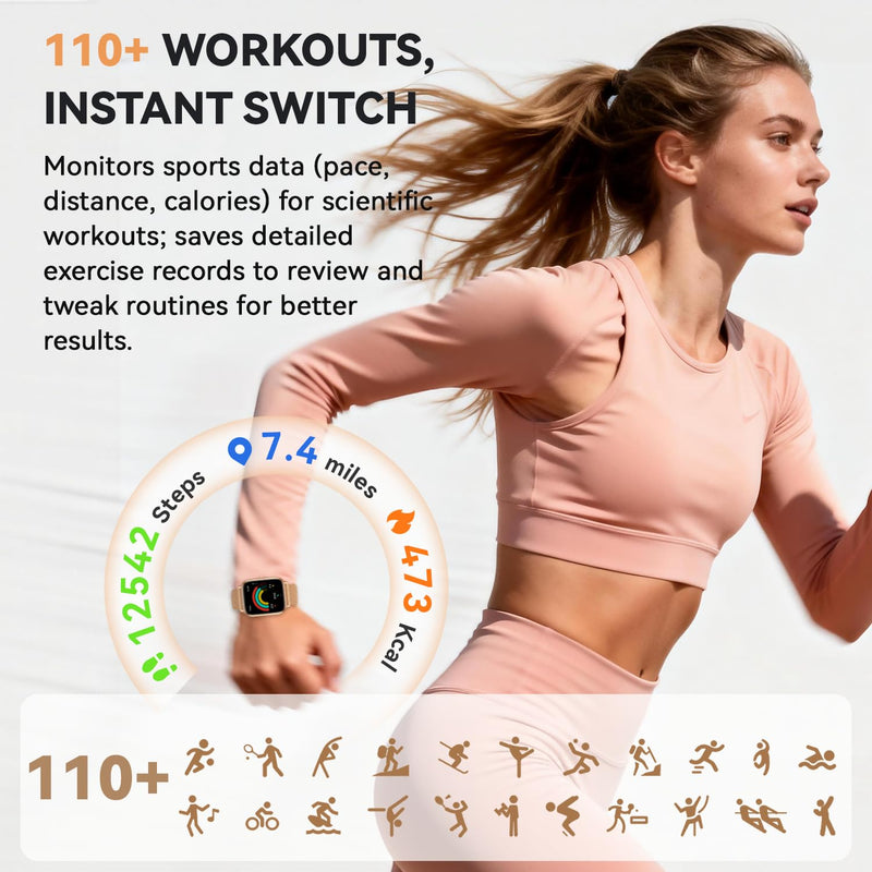 Smart Watch for Women Men- 1000mAh Battery Answer/Make Call, Fitness Step Tracker Watch with Sleep Monitor/Activity Counter/110+ Sport Mode for Andriod iPhone iOS Compatible - 3 Straps, Golden 1.83 Modern - BeesActive Australia