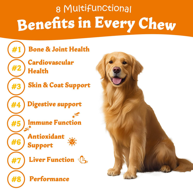 Multivitamin Treats for Dogs, Glucosamine Chondroitin Joint Support + Digestive Enzymes & Probiotics, Grain Free Dog Vitamins and Supplements for Skin & Coat, Peanut Butter - 120ct